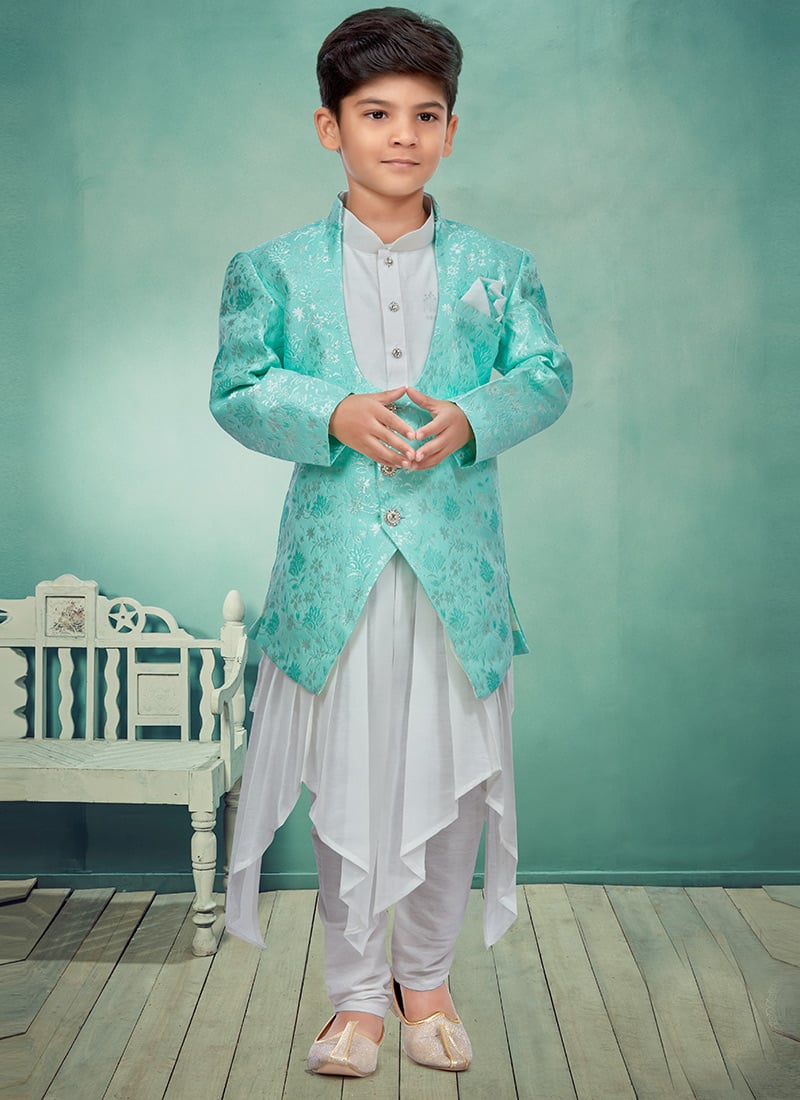 Off White Silk Kids Bandi Set Party Wear