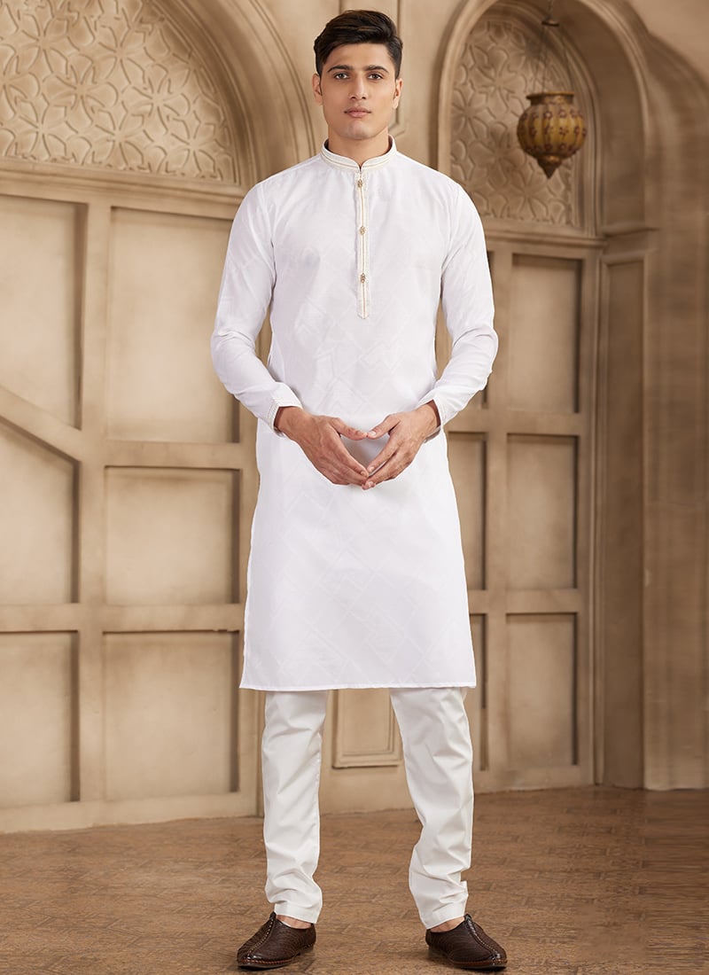 Off White Silk Kurta Pyjama Festive Wear