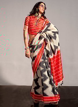 Off White Silk Woven Zari Saree