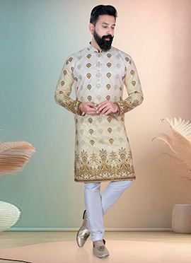 Off White Soft Cotton Embroidered Kurta Pyjama