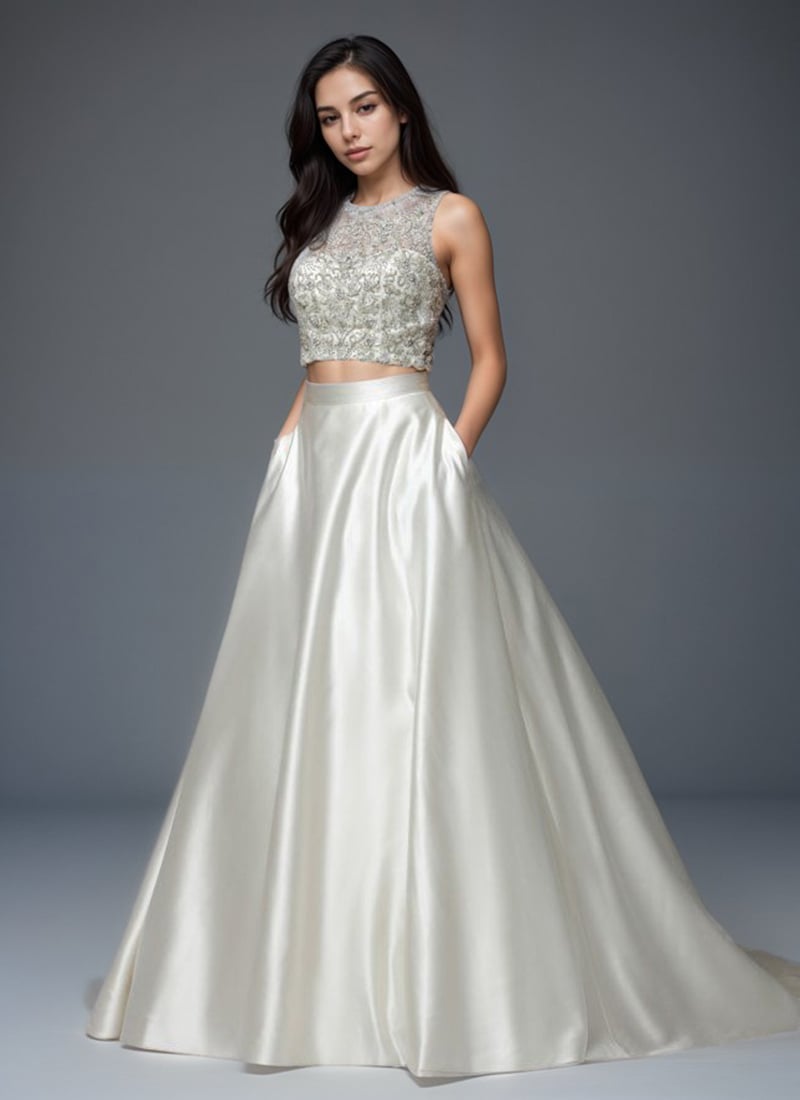 Chandani White Satin Lehenga Set - Elegant Ethnic Wear for Every Occasion