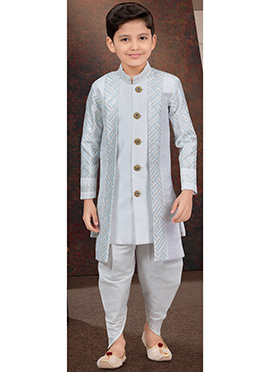 Off White Thread Sequins Kids Boys Indowestern Sherwani