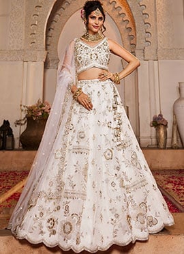 Off White Tissue Zarkan Embroidered Sequins With Stone Work Lehenga