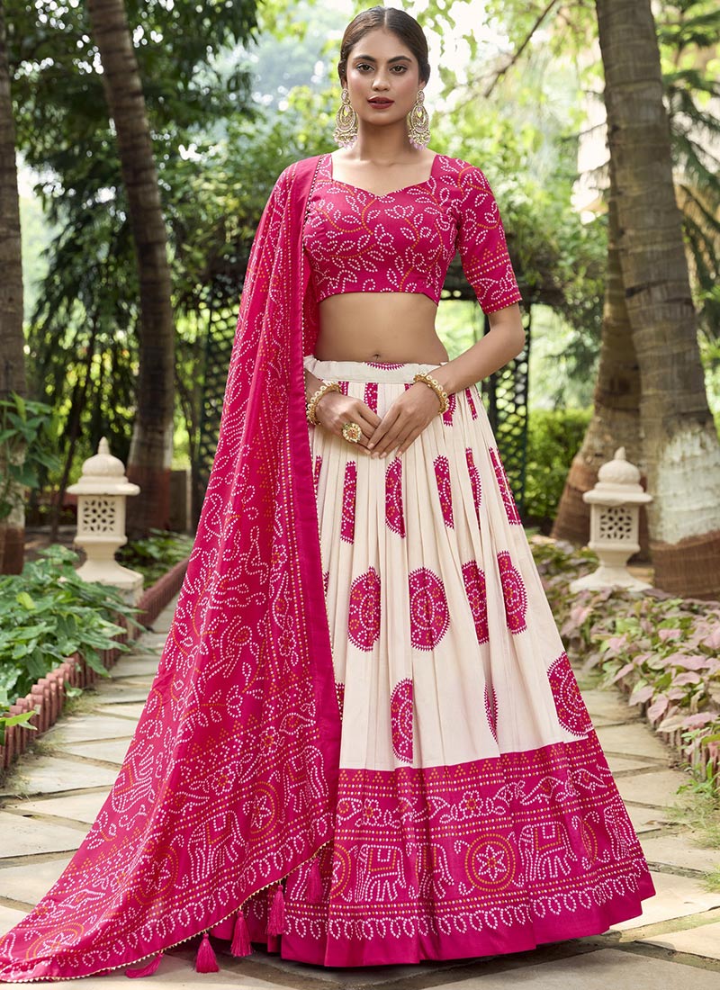 Off White Tussar Silk Bandhini Print Lehenga A Radiant Glamour Festive Wear