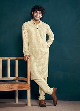 Off White Viscose Sequins Kurta Pyjama