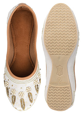 Off White Zardosi Hand Embroidered Sequins With Moti Work Juti