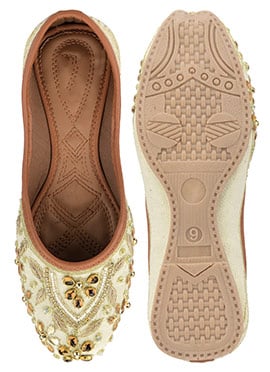 Off White Zardosi Hand Embroidered Stone And Beads Work Juti