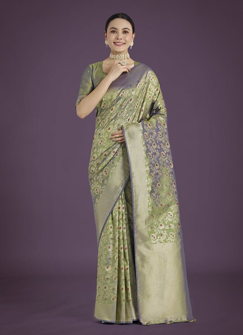 Olive Green Banarasi Silk Zari Woven Saree