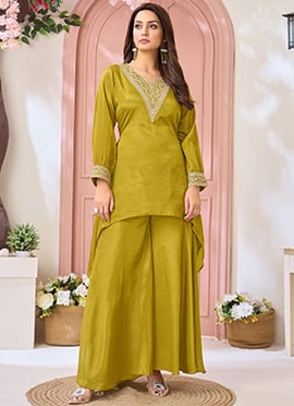 Olive Green Chinon Embroidered Sequins Co Ord Set