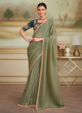 Olive Green Georgette Embroidered Sequins Saree