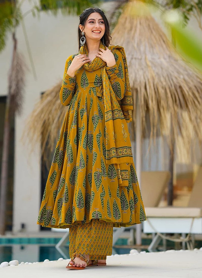 Olive Green Muslin Digital Print Palazzo Suit