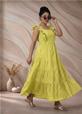 Olive Green Printed Cotton Maxi Dress