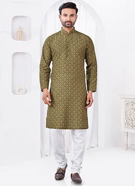 Olive Green Rayon Cotton Printed Kurta Pyjama