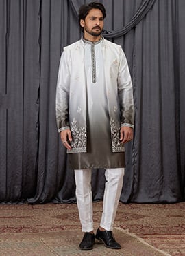 Olive Green Silk Embroidered Sequins Thread Bandi Set Festive Wear