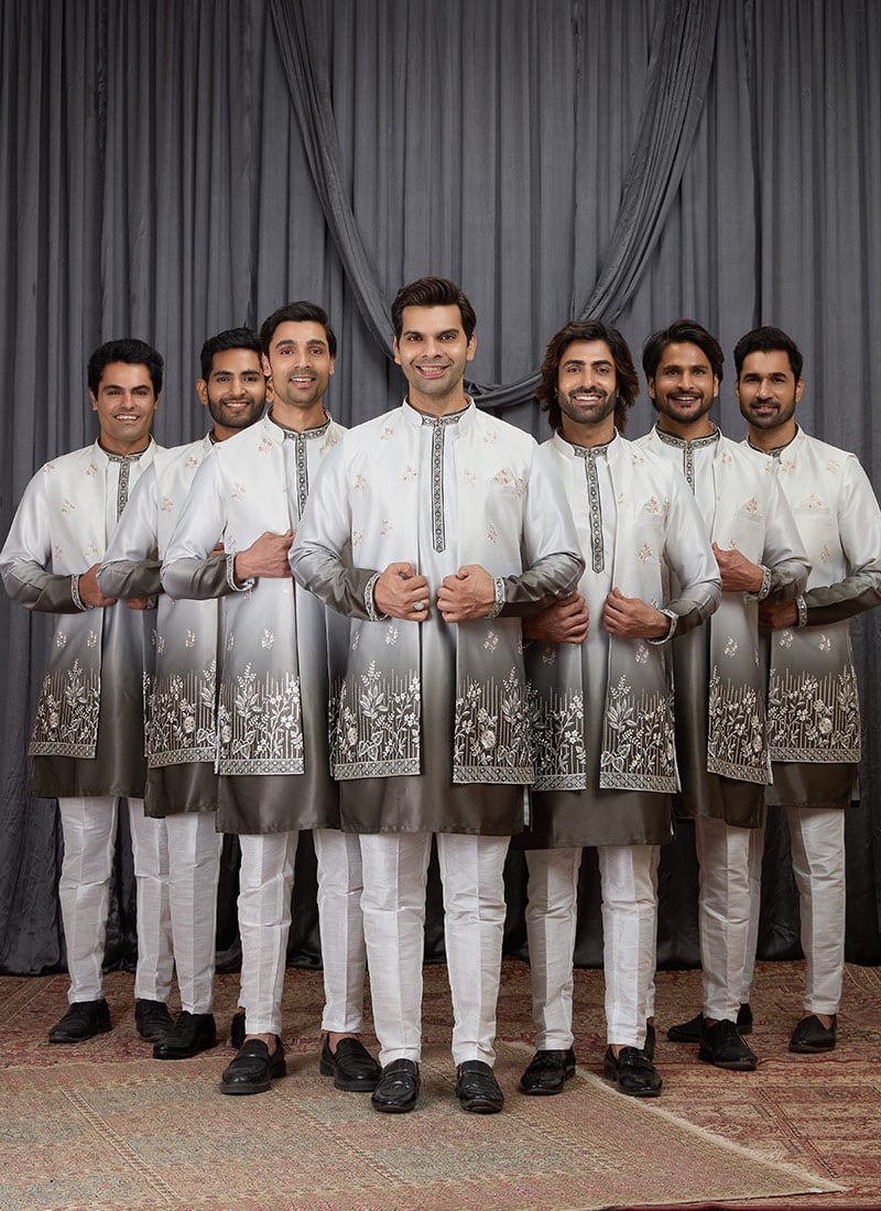 Olive Green Silk Embroidered Sequins Thread Bandi Set Festive Wear