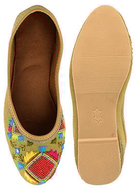 Olive Hand Embroidered With Beads Work Juti