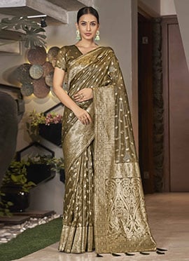 Olive Shimmer Silk Zari Saree