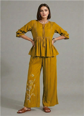 Olive Yellow Linen Cotton Beautiful Co Ord Set