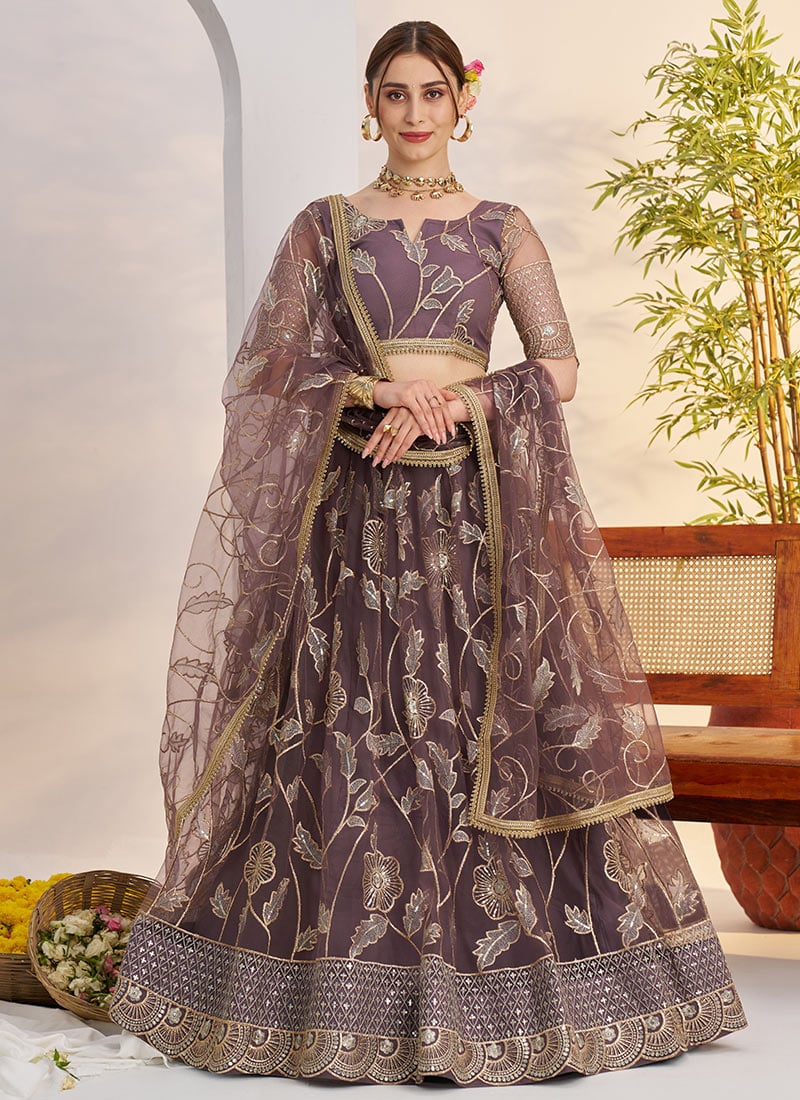 Onion Net Embroidered Sequins Lehenga Wedding Wear