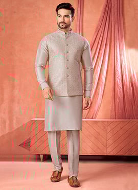 Onion Pink Banarasi Silk Embroidered Sequins Thread Bandi Set