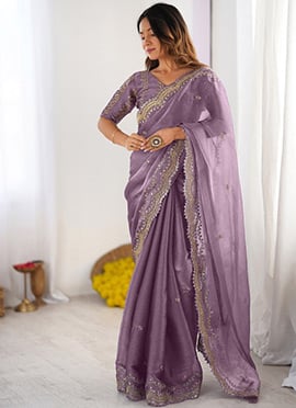 Onion Pink Burbery Silk Embroidered Sequins Saree