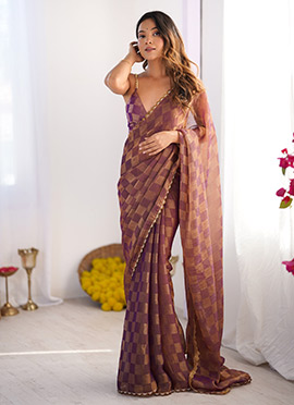 Onion Pink Chiffon Cutdana Lace Work Saree