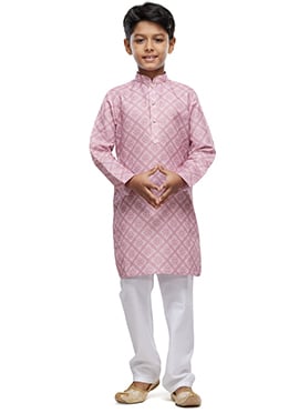 Onion Pink Cotton Digital Print Classic Kids Kurta Pyjama For Young Boys
