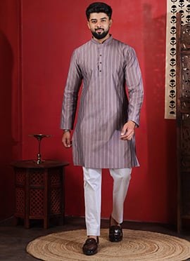 Onion Pink Cotton Printed Kurta Pyjama For Men