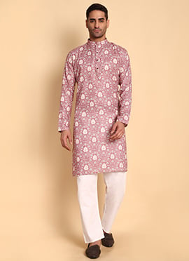 Onion Pink Cotton Printed Kurta Pyjama Set