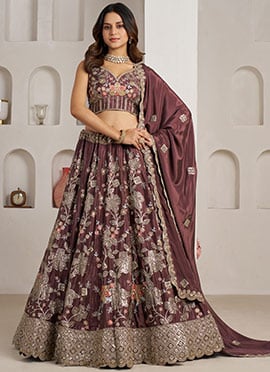 Onion Pink Crepe Silk Zari Embroidered Sequins Lehenga