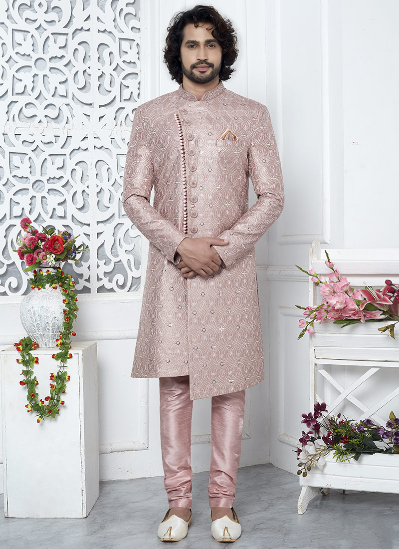 Silk Sherwani in pink