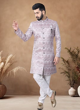 Onion Pink Jacquard Indowestern Sherwani