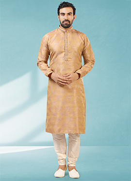 Onion Pink Jacquard Silk Brocade Kurta Pyjama
