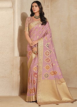 Onion Pink Jacquard Silk With Zari Woven Saree