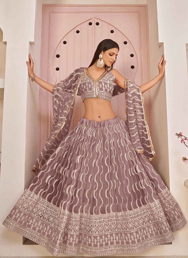 Onion pink Net Embroidered Umbrella Lehenga