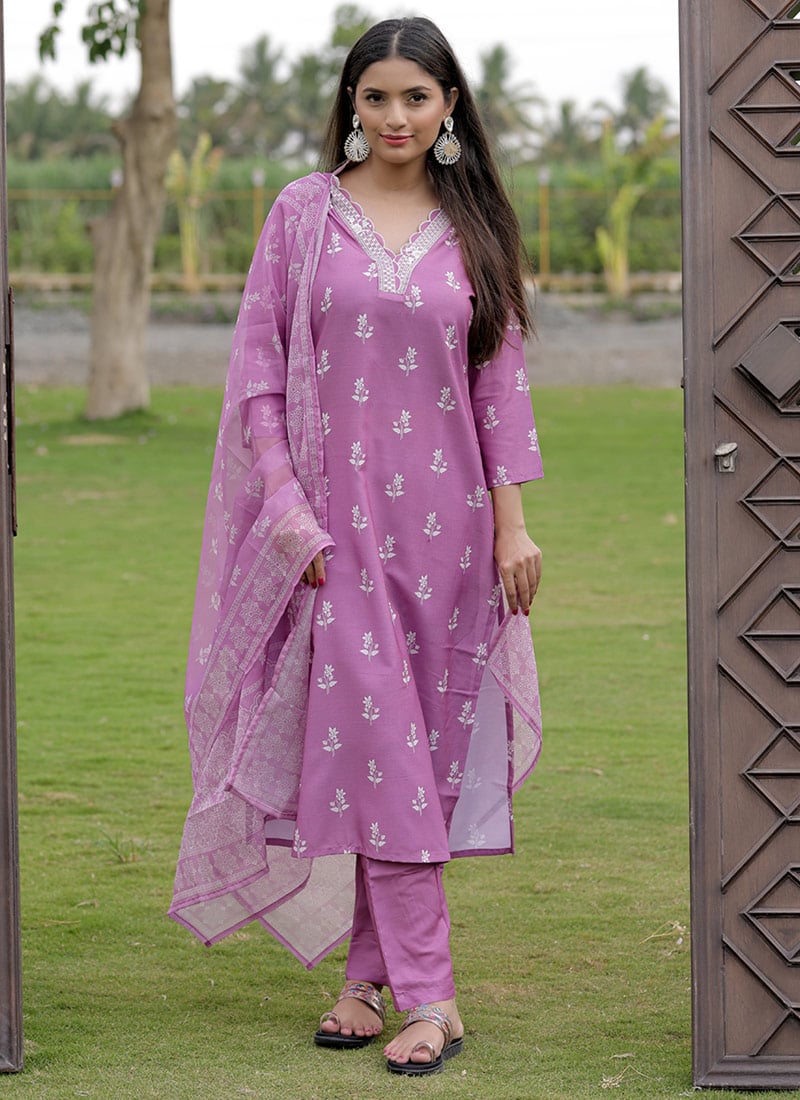 Onion Pink Rayon Embroidered Printed Straight Pant Suit After Six Wear