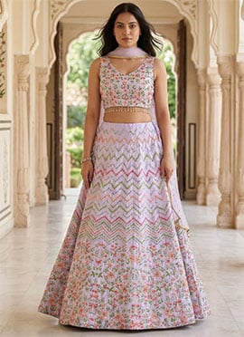 Onion Pink Satin Silk Sequins Embroidered Lehenga