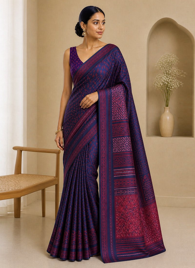 Onion Pink Silk Blend Printed Saree After Six Wear
