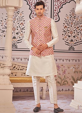 Onion Pink Silk Embroidered Bandi Set