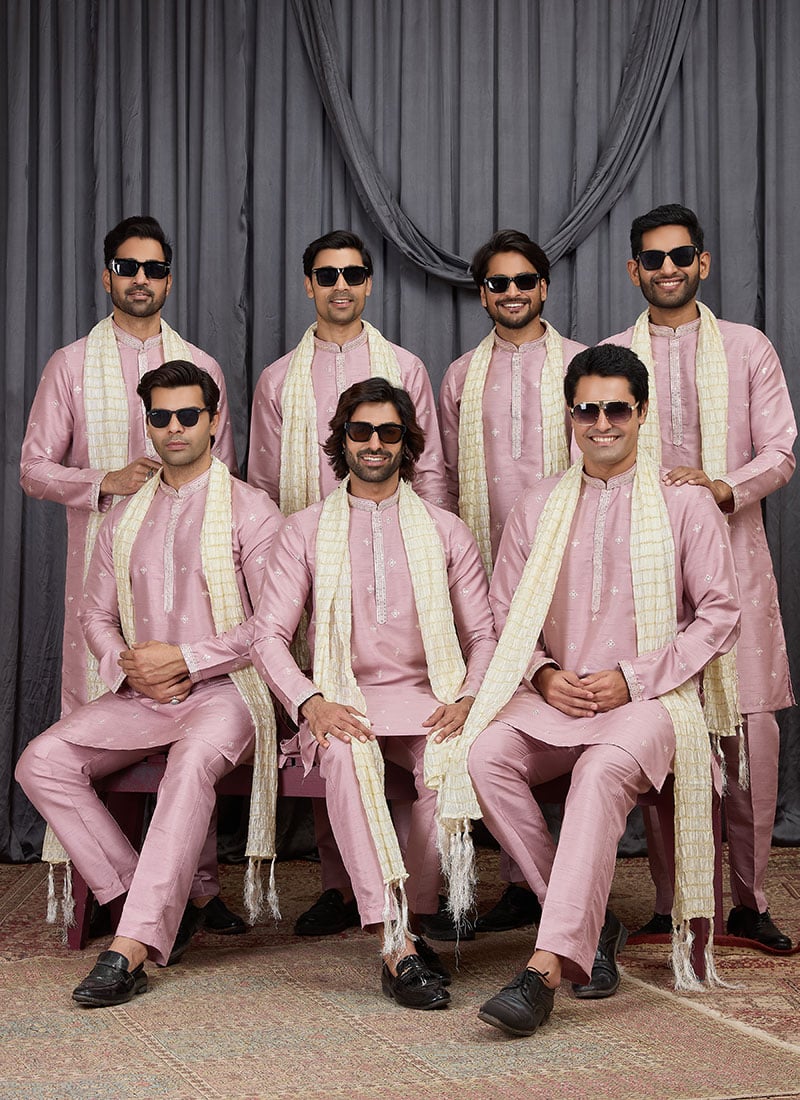 Onion Pink Silk Embroidered Kurta Pyjama Festive Wear