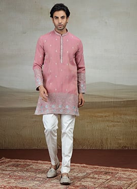 Onion Pink Silk Embroidered Kurta Pyjama