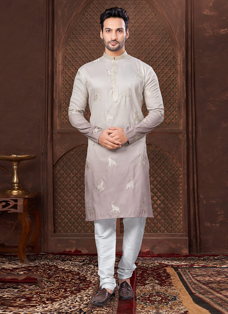 Onion Pink Silk Embroidered Kurta Pyjama Festive Wear
