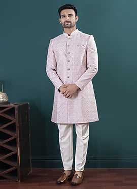 Onion Pink Silk Embroidered Sequins Indowestern Sherwani