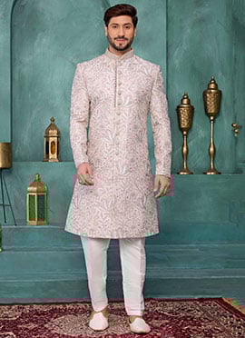 Onion Pink Silk Sequins Embroidered Stones Thread Indowestern Sherwani