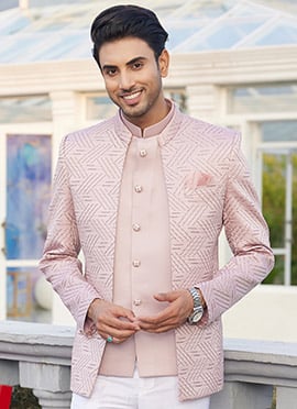 Onion Pink Silk Sequins Jodhpuri Bandhgala Jacket For Elite Gatherings