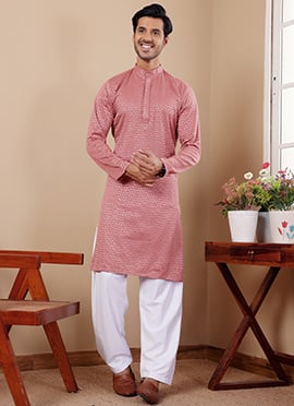 Onion Pink Viscose Chikankari Embroidery Kurta Pyjama