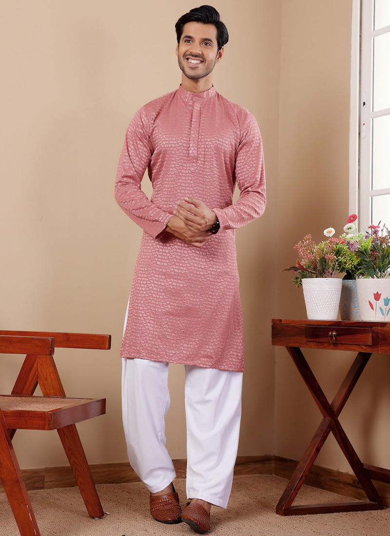 Onion Pink Viscose Chikankari Embroidery Kurta Pyjama Festive Wear