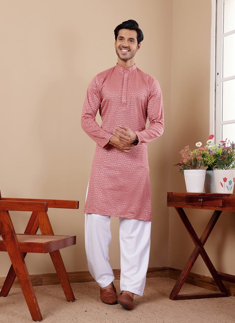 Onion Pink Viscose Embroidered Chikankari Work Kurta