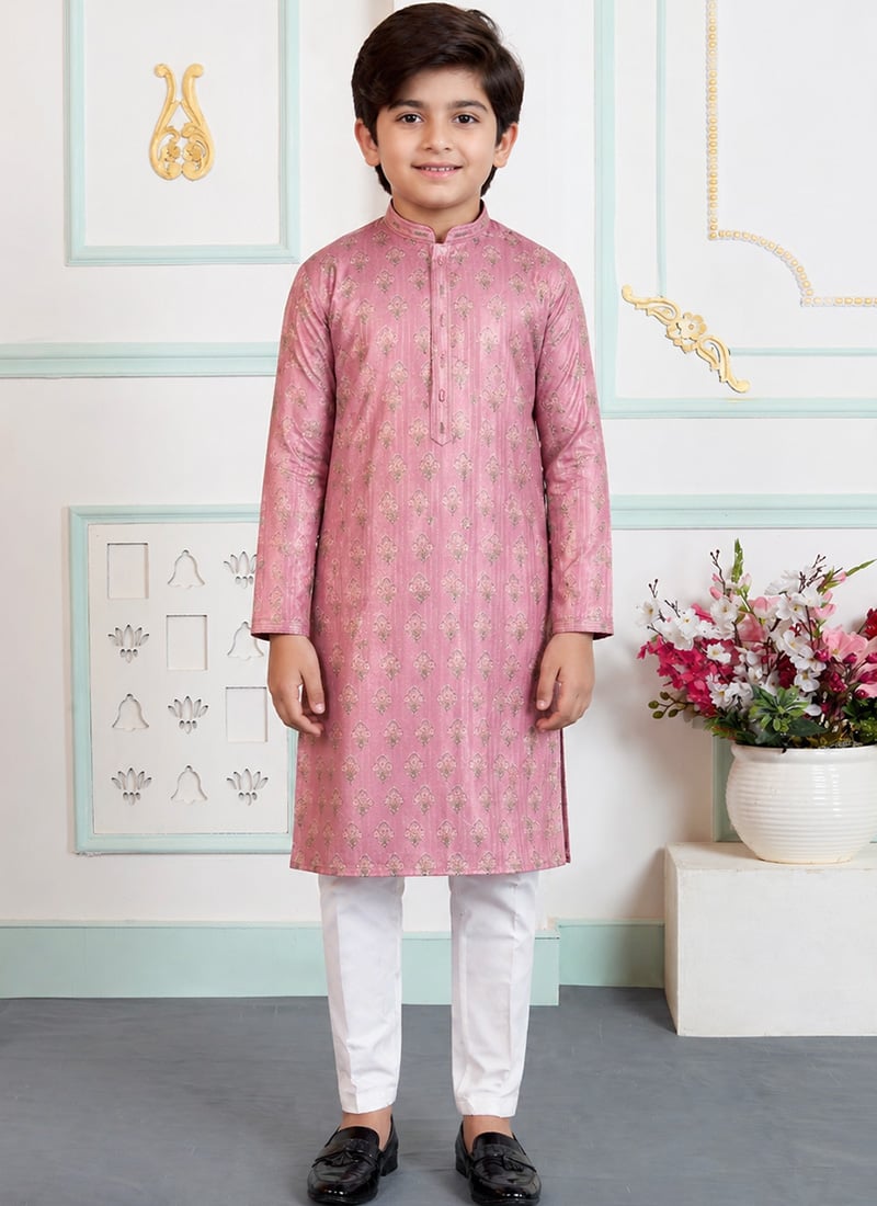 Onion Silk Digital Print Kids Boys Kurta Pyjama Festive Wear