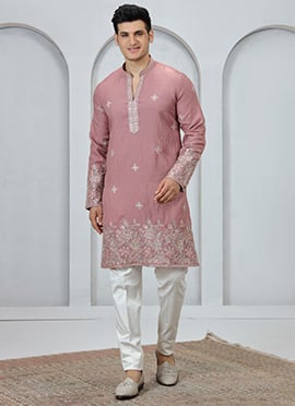 Onion Silk Embroidered Thread Work Kurta Pyjama